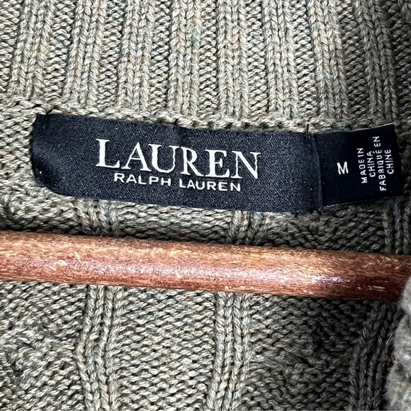 Lauren Ralph Lauren Green Cable Knit Buckled Sweater Size Medium Women’s Cotton - Picture 5 of 9